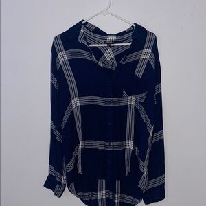 Navy Blue Plaid Women's Top
